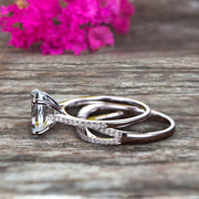 1.5 Carat Oval Shape Aquamarine Engagement Ring Bridal Ring 10k White Gold Curved Loop Infinity Matching Band