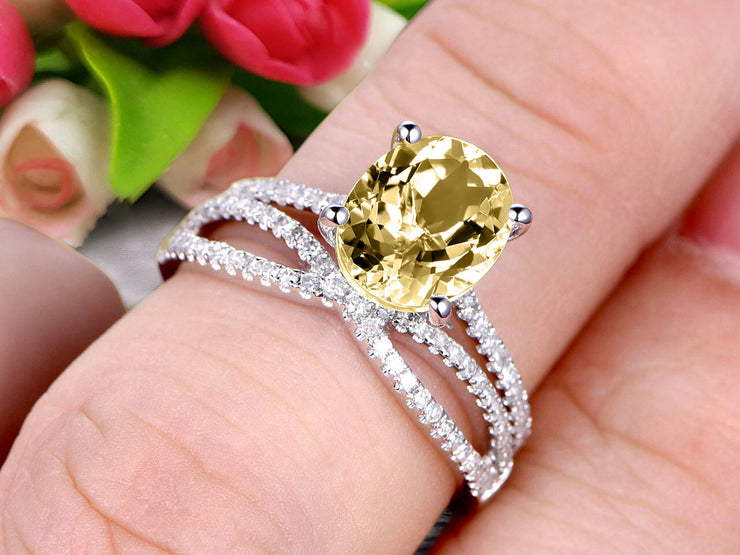 1.5 Carat Oval Shape Champagne Diamond Moissanite Engagement Ring Bridal Ring 10k White Gold Curved Loop Infinity Matching Band