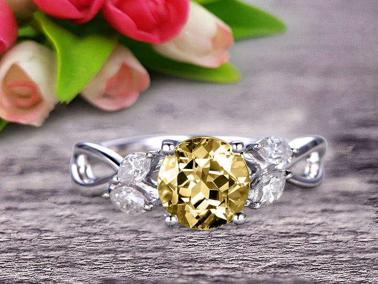1.25 Carat With Diamonds Flower Marquise Cut White Gold Champagne Diamond Moissanite Engagement Rings.