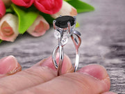 1.25 Carat With Diamonds Flower Marquise Cut White Gold Black Diamond Moissanite Engagement Rings.