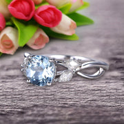 1.25 Carat With Diamonds Flower Marquise Cut White Gold Aquamarine Engagement Rings.