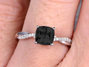 10k White Gold Black Diamond Moissanite Engagement Ring With 1.25 Carat Cushion Cut Vintage Looking Natural Black Diamond Moissanite