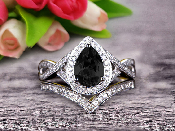 Wedding Band Black Diamond Pear Shaped Ring Carat Pear Shape