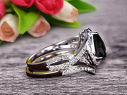  1.75 Carat Pear Shape Teardrop Black Diamond Moissanite Bridal Set Diamond Wedding Ring On 10k White Gold