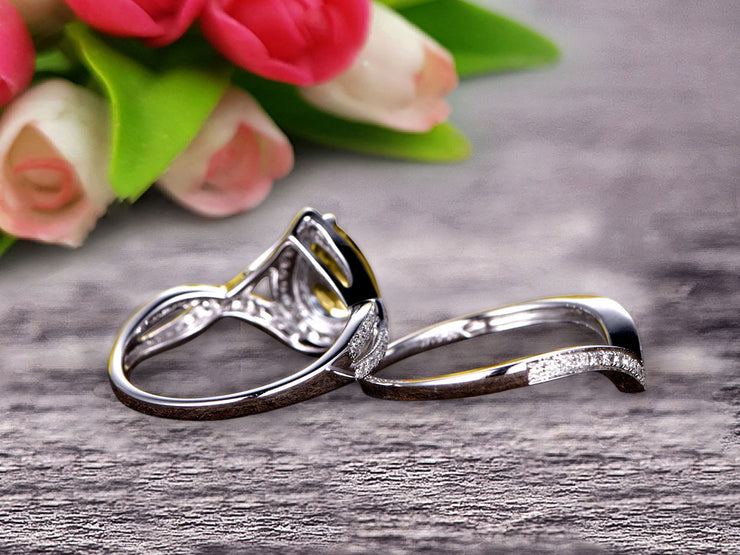  1.75 Carat Pear Shape Teardrop Champagne Diamond Moissanite Bridal Set Diamond Wedding Ring On 10k White Gold