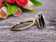  1.50 Carat Cushion Cut Black Diamond Moissanite Diamond Engagement Ring On 10k Black Diamond Moissanite Yellow Gold Ring
