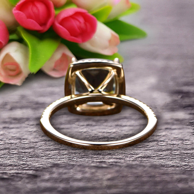  1.50 Carat Cushion Cut Aquamarine Diamond Engagement Ring On 10k Aquamarine Yellow Gold Ring