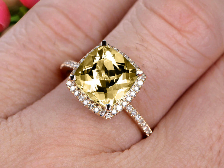  1.50 Carat Cushion Cut Champagne Diamond Moissanite Diamond Engagement Ring On 10k Champagne Diamond Moissanite Yellow Gold Ring