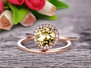 1.25 Carat Round Cut Champagne Diamond Moissanite Engagement Ring with Plain Matching Band On 10k Rose Gold 