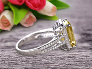 1.50 Carat Emerald Cut Champagne Diamond Moissanite Engagement Ring Diamond Wedding Ring on 10k White Gold