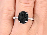 1.50 Carat Oval Cut Black Diamond Moissanite Engagement Ring on 10k Rose Gold