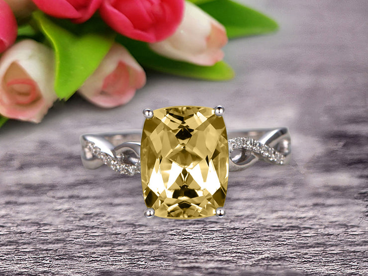 Art Deco 1.25 Carat Cushion Champagne Diamond Moissanite Engagement Ring on 10k White Gold