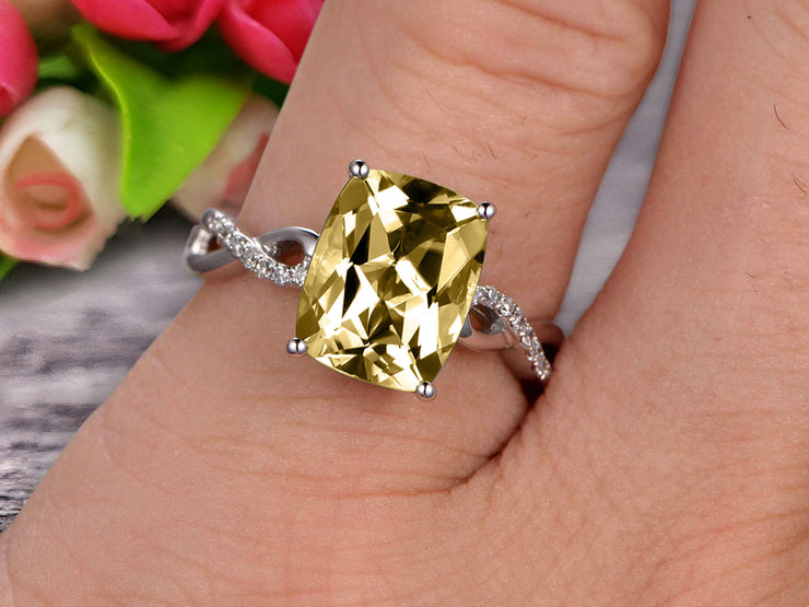 Art Deco 1.25 Carat Cushion Champagne Diamond Moissanite Engagement Ring on 10k White Gold