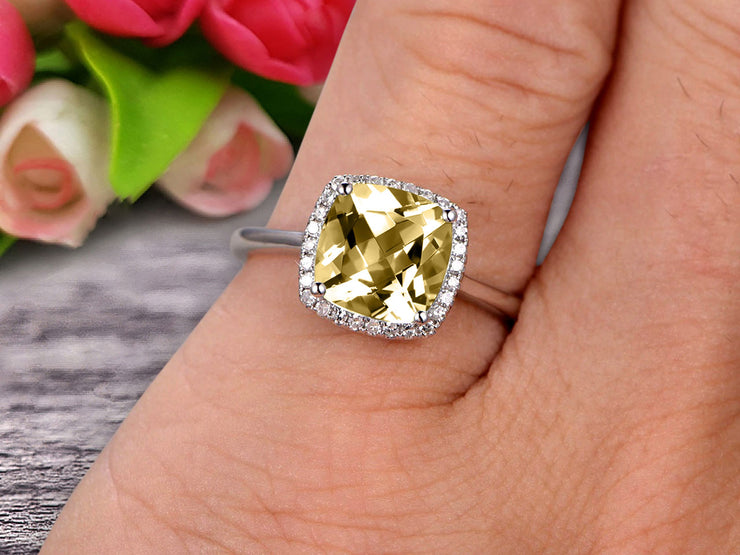 1.25 Carat Cushion Champagne Diamond Moissanite Engagement Ring on 10k White Gold Halo