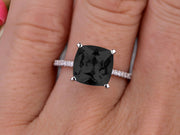 1.25 Carat Cushion Black Diamond Moissanite Engagement Ring on 10k White Gold