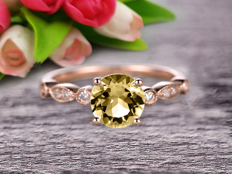 1.25 Carat Round Cut Champagne Diamond Moissanite Engagement Ring On 10k Rose Gold Art Deco Antique