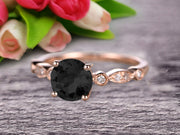 1.25 Carat Round Cut Black Diamond Moissanite Engagement Ring On 10k Rose Gold Art Deco Antique