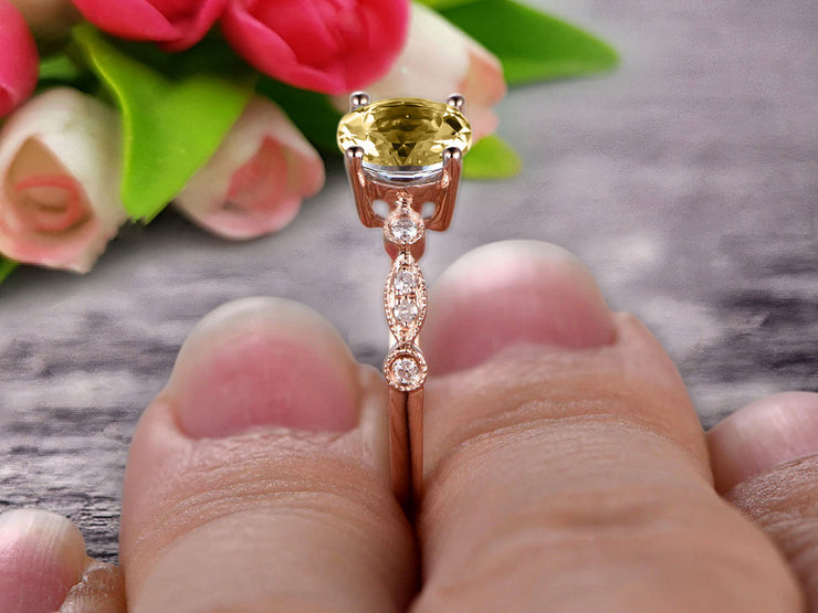 1.25 Carat Round Cut Champagne Diamond Moissanite Engagement Ring On 10k Rose Gold Art Deco Antique