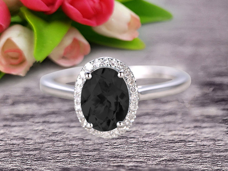 1.25 Carat Oval Cut Black Diamond Moissanite Engagement Ring Wedding Anniversary Gift On 10k White Gold
