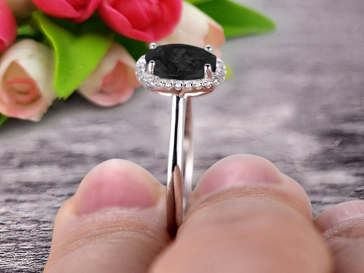 1.25 Carat Oval Cut Black Diamond Moissanite Engagement Ring Wedding Anniversary Gift On 10k White Gold