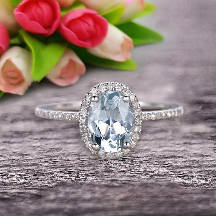 1.50 Carat Oval Cut Aquamarine Engagement Ring Wedding Anniversary Gift On 10k White Gold