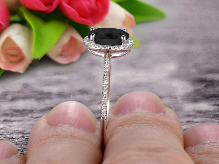 1.50 Carat Oval Cut Black Diamond Moissanite Engagement Ring Wedding Anniversary Gift On 10k White Gold