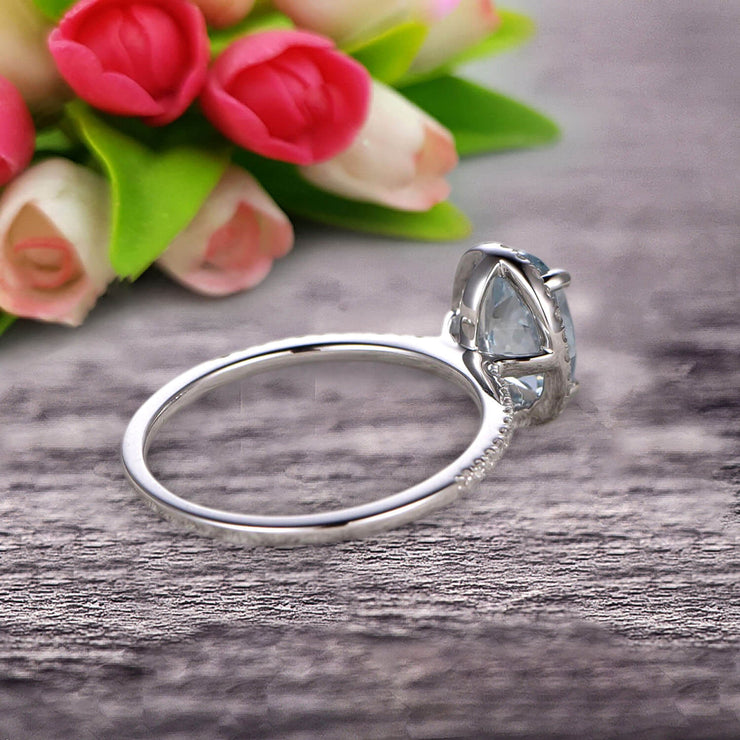 1.50 Carat Oval Cut Aquamarine Engagement Ring Wedding Anniversary Gift On 10k White Gold