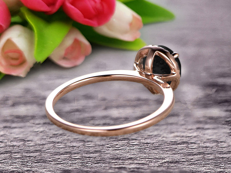 1.25 Carat Round Cut Black Diamond Moissanite Engagement Ring On 10k Rose Gold Halo Antique Design