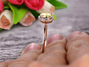 1.25 Carat Round Cut Champagne Diamond Moissanite Engagement Ring On 10k Rose Gold Halo Antique Design