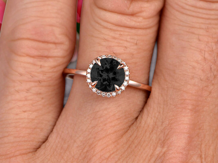 1.25 Carat Round Cut Black Diamond Moissanite Engagement Ring On 10k Rose Gold Halo Antique Design