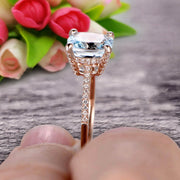 Cushion Cut 1.50 Carat Aquamarine Engagement Ring Anniversary Gift 10k Rose Gold Curved Basket Under