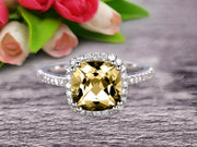 Cushion Cut 1.50 Carat Champagne Diamond Moissanite Engagement Ring Anniversary Gift 10k Rose Gold Halo Design