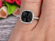 Cushion Cut 1.50 Carat Black Diamond Moissanite Engagement Ring Anniversary Gift 10k Rose Gold Halo Design