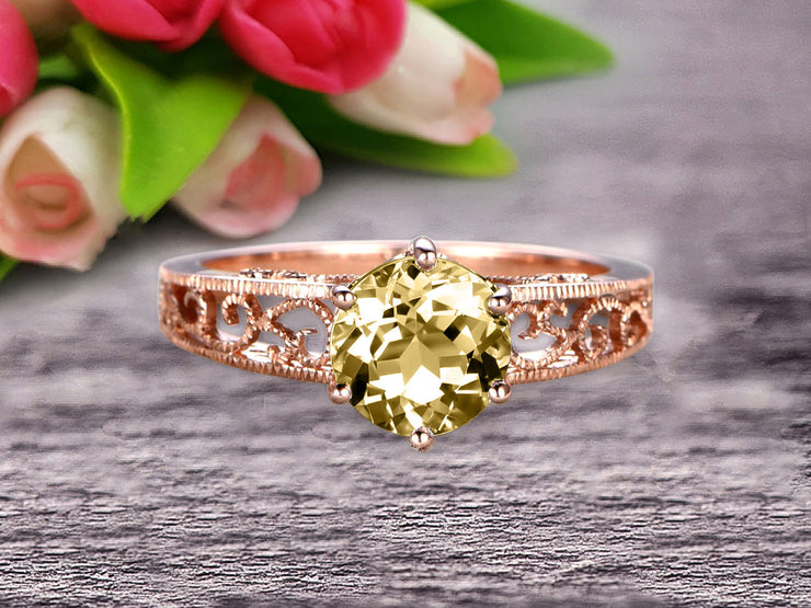 Round Cut 1.50 Carat Champagne Diamond Moissanite Engagement Ring Anniversary Gift 10k Rose Gold Art Deco