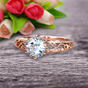 Round Cut 1.50 Carat Aquamarine Engagement Ring Anniversary Gift 10k Rose Gold Art Deco
