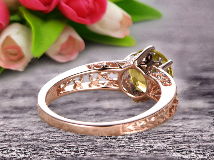 Round Cut 1.50 Carat Champagne Diamond Moissanite Engagement Ring Anniversary Gift 10k Rose Gold Art Deco