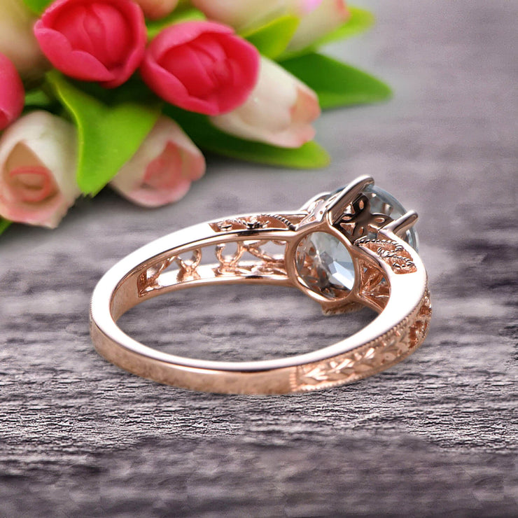 Round Cut 1.50 Carat Aquamarine Engagement Ring Anniversary Gift 10k Rose Gold Art Deco