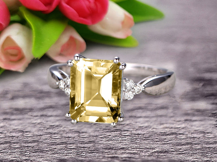 Emerald Cut 1.25 Carat Champagne Diamond Moissanite Engagement Ring Anniversary Gift On 10k White Gold