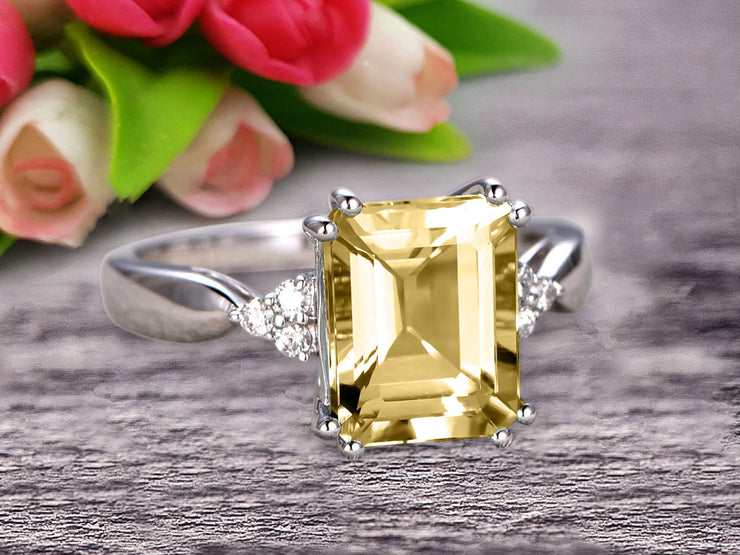 Emerald Cut 1.25 Carat Champagne Diamond Moissanite Engagement Ring Anniversary Gift On 10k White Gold