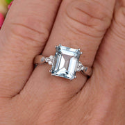Emerald Cut 1.25 Carat Aquamarine Engagement Ring Anniversary Gift On 10k White Gold