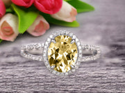 1.50 Carat Oval Shape Gemstone With Split Shank Halo Design Champagne Diamond Moissanite Engagement Ring Wedding Ring Anniversary Gift On 10k White Gold