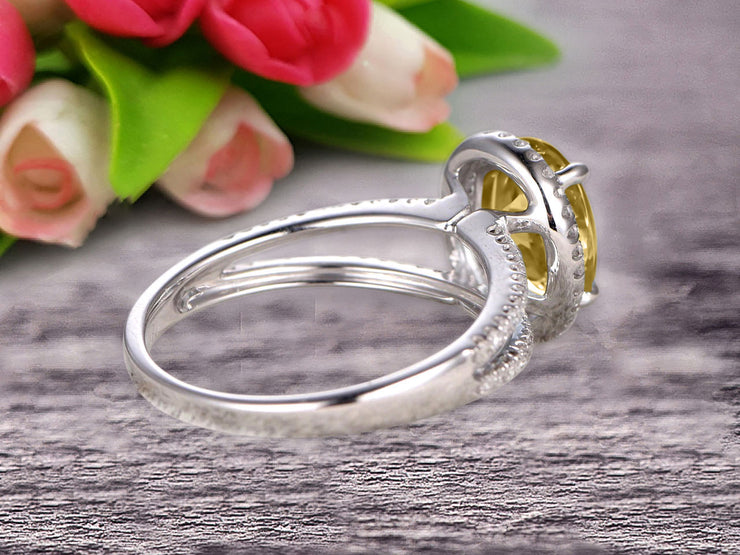 1.50 Carat Oval Shape Gemstone With Split Shank Halo Design Champagne Diamond Moissanite Engagement Ring Wedding Ring Anniversary Gift On 10k White Gold