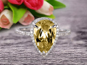 Pear Shape Halo Design 1.50 Carat Champagne Diamond Moissanite Engagement Ring Anniversary Gift On 10k White Gold Art Deco