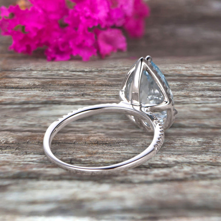 Pear Shape Halo Design 1.50 Carat Aquamarine Engagement Ring Anniversary Gift On 10k White Gold Art Deco