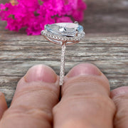 Pear Shape Halo Design 1.50 Carat Aquamarine Engagement Ring Anniversary Gift On 10k White Gold Art Deco
