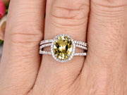 1.75 Carat Oval Cut Champagne Diamond Moissanite Bridal Ring Set Anniversary Gift Engagement Ring On 10k White Gold Art Deco Stacking Matching Wedding Band