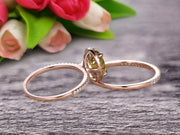 Oval Cut 1.75 Carat Champagne Diamond Moissanite Bridal Ring Set Engagement Ring On 10k Rose Gold Stacking Matching Diamond Wedding Band 
