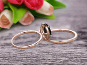 Oval Cut 1.75 Carat Black Diamond Moissanite Bridal Ring Set Engagement Ring On 10k Rose Gold Stacking Matching Diamond Wedding Band 