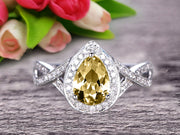 10k White Gold 1.50 Carat Pear Shape Champagne Diamond Moissanite Engagement Rings With Diamonds Halo