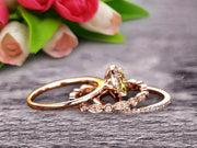10k Rose Gold Anniversary Gift Art Deco 1.75 Carat Round Cut Champagne Diamond Moissanite Wedding Ring Set Diamond Matching Band Anniversary Gift